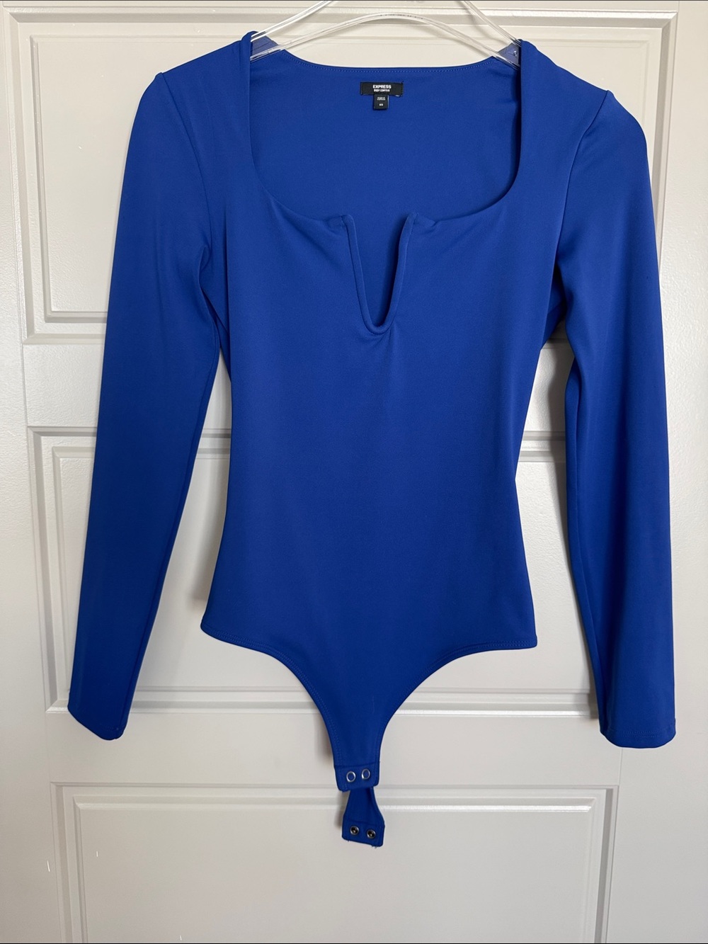 NWOT EXPRESS ROYAL BLUE V FRONT BODY CONTOUR BODYSUIT, XS